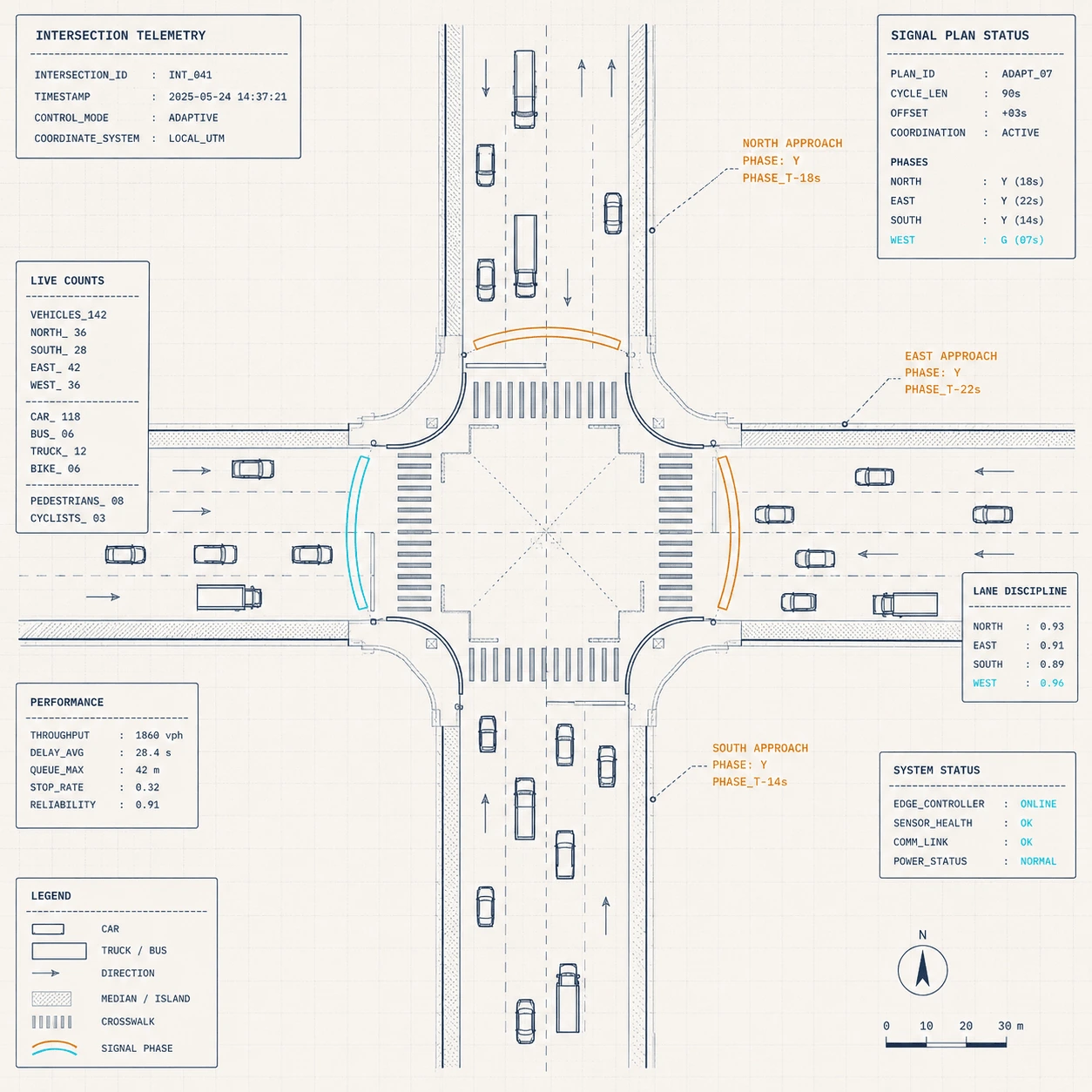 Smart cities and public safety — intersection telemetry with vehicle detection and adaptive signal phases